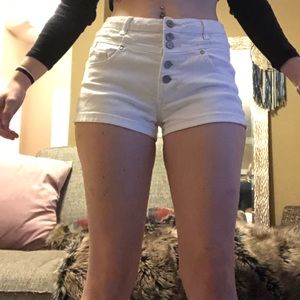 High waist Button Up White Shorts